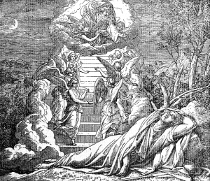 Jacob dreamed that he saw a ladder reaching from earth to heaven. Up and down the ladder many angels went. At the top stood God.