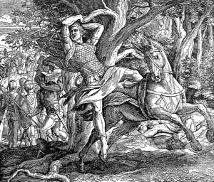 As the mule ran under an oak tree, Absalom's hair was caught in the branches.